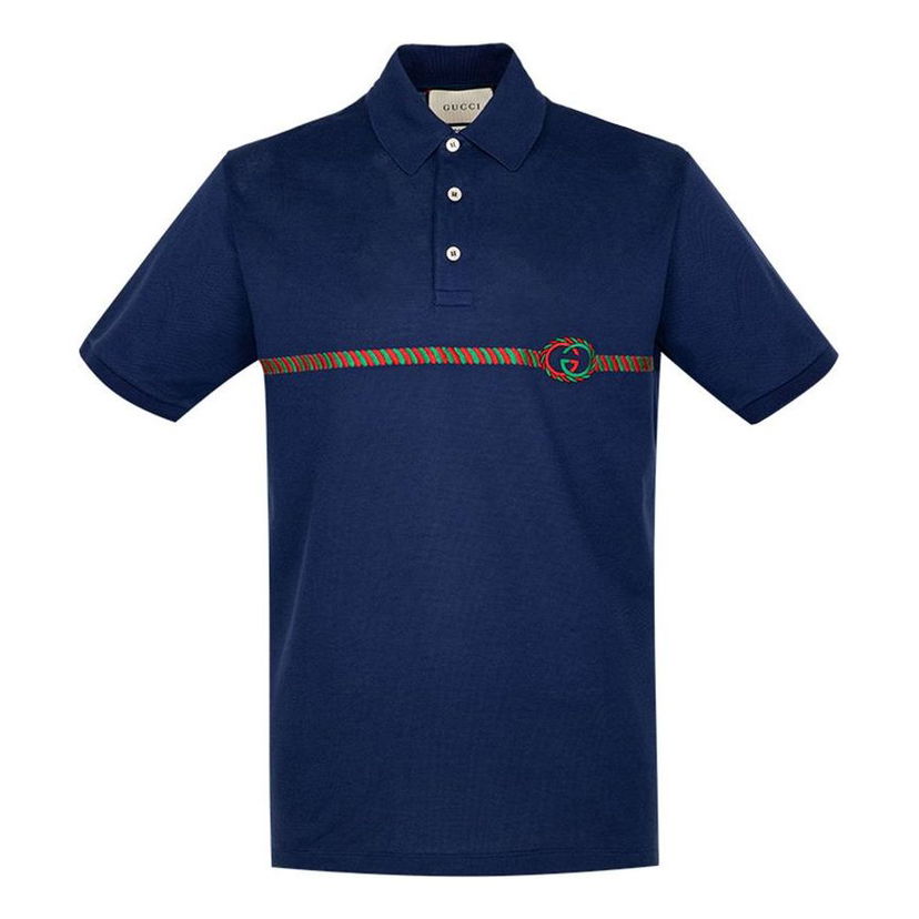 Polo tričko Gucci Logo-Embroidered Polo Modrá | 598957-XJB0V-4684