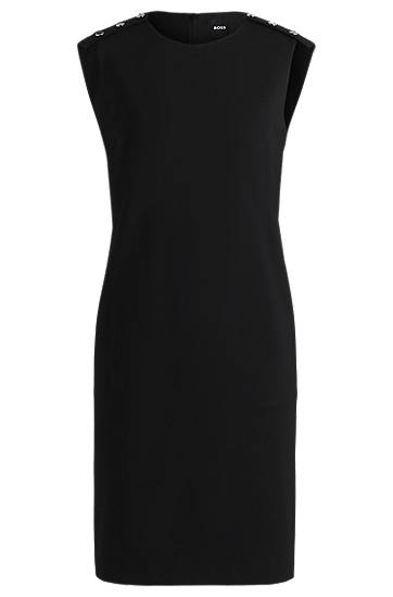 Šaty BOSS BOSS Stretch Shift Dress with Buttoned Shoulders Čierna | 50537435, 0