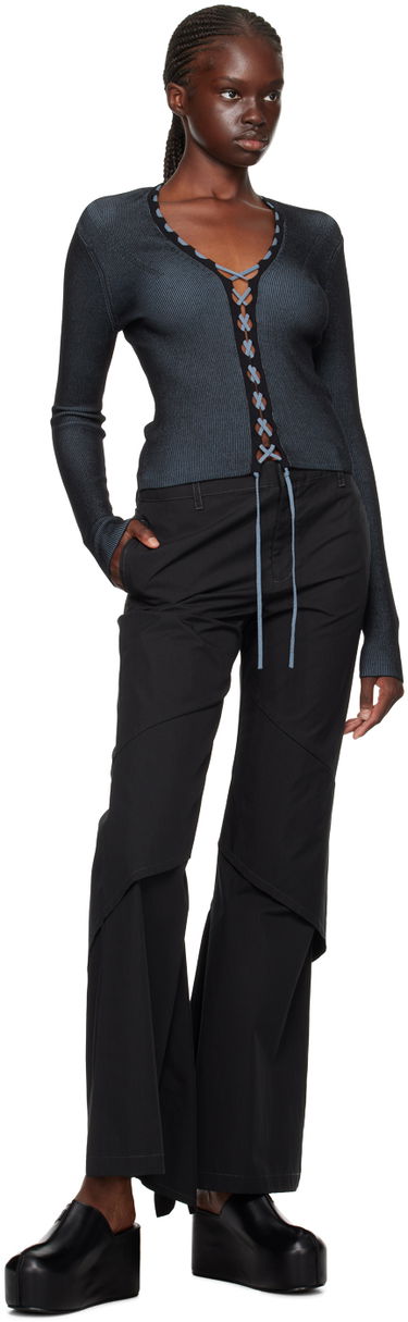 Sveter Dion Lee Lace-Up Ribbed Cardigan Čierna | C7222F23, 3
