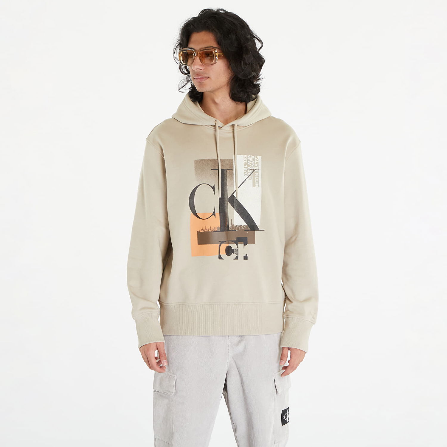 Mikina CALVIN KLEIN Jeans Connected Layer Land Hoodie Beige Béžová | J30J324310 PED, 0