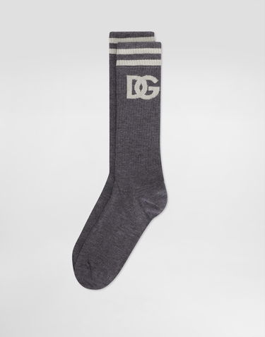 Ponožky Dolce & Gabbana Dolce & Gabbana Fine-Rib Cotton Logo Socks Šedá | GXS80TJFMLAN9861, 3