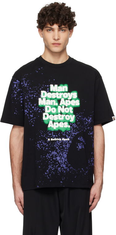 Tričko BAPE Spray Print Slogan T-Shirt Čierna | 001CSK801313M, 0