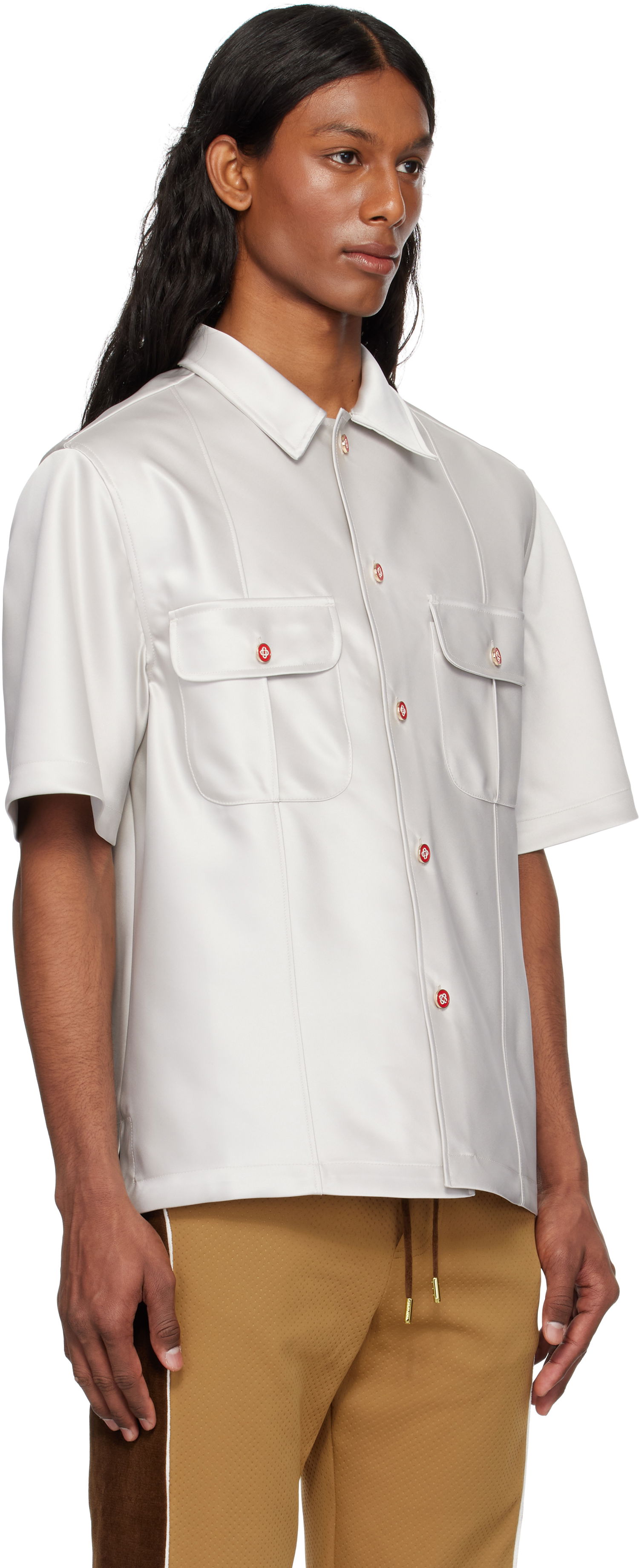 Košeľa Casablanca Casablanca Short Sleeve Satin Shirt Biela | MS25-SH-169-01, 1
