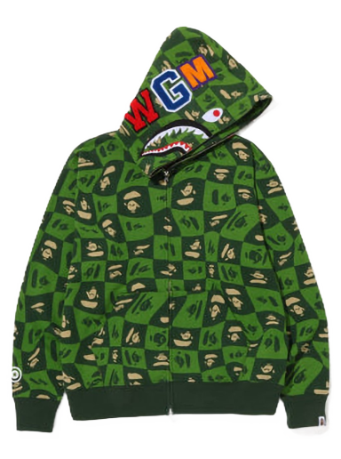 Mikina BAPE Distortion Shark Relaxed Fit Full Zip Hoodie Zelené | 1I80-115-002