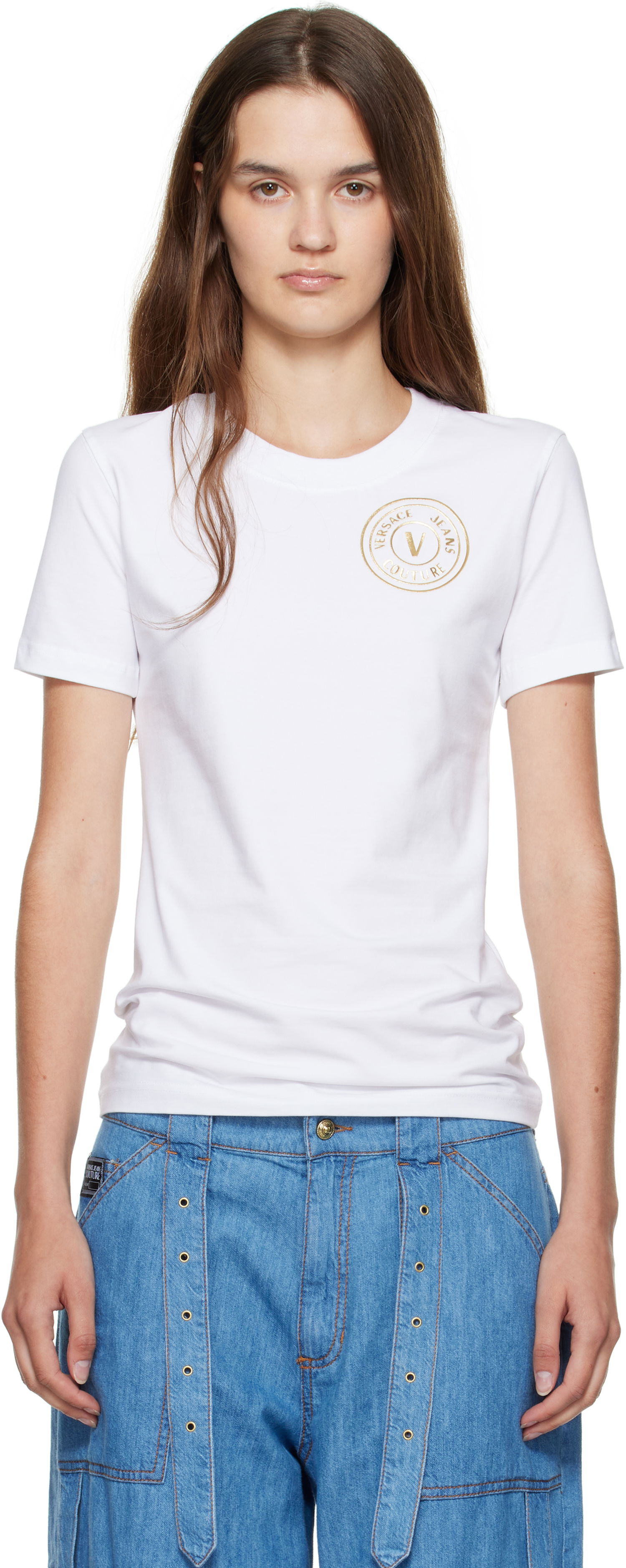 Tričko Versace Versace Jeans Couture Jersey Stretch T-Shirt Biela | E79HAHT01_ECJ03T, 0