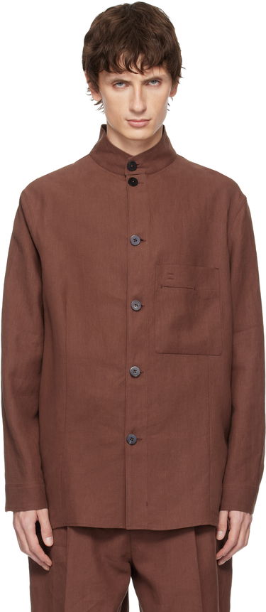 Bunda ZEGNA Standing Collar Button-Front Overshirt with Chest Pocket Hnedá | 973C58A9 SON95, 0