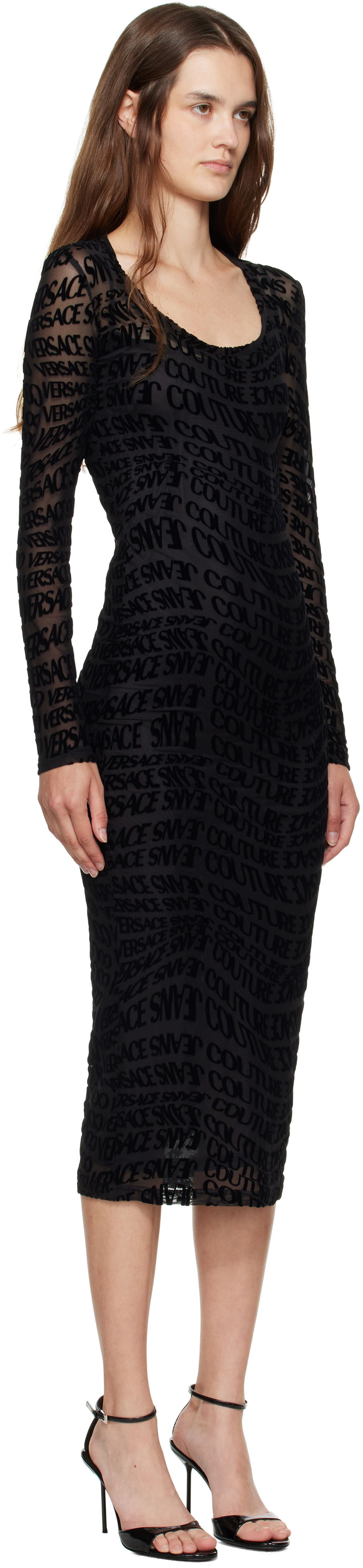Šaty Versace Versace Jeans Couture Flock Liquify Tulle Midi Dress Čierna | E79HAO920_EJS490, 1