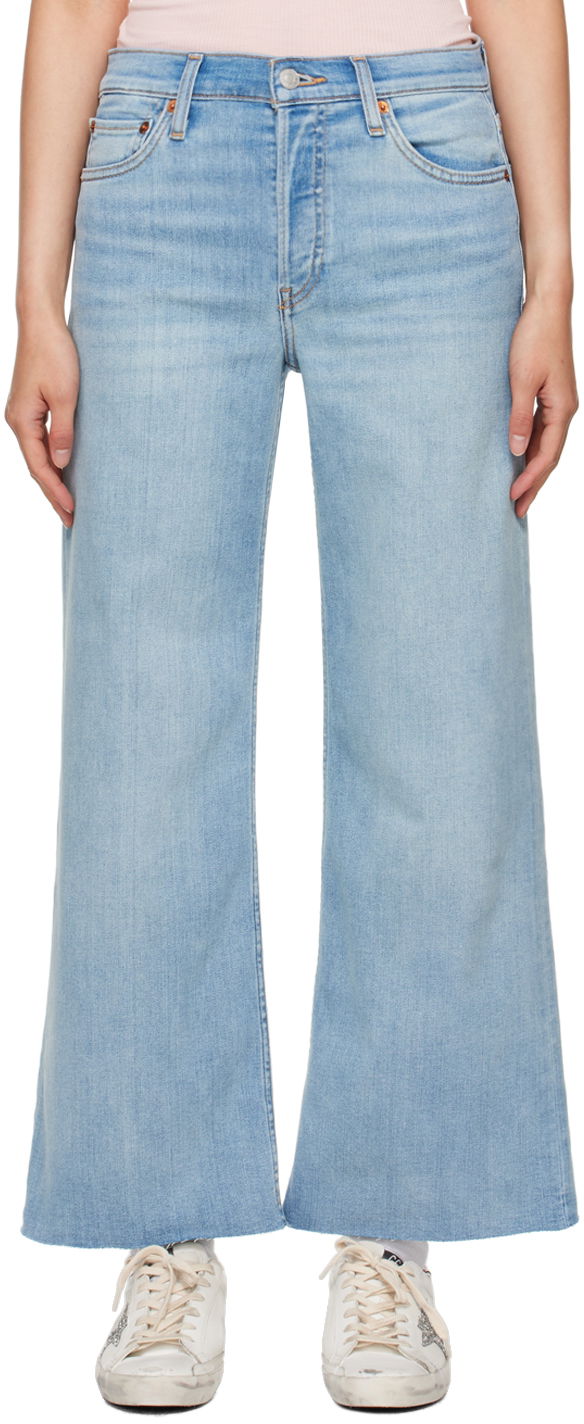 Džínsy RE/DONE Blue Mid Rise Wide Leg Crop Jeans Tyrkysová | 150-03WMRWDLC, 0