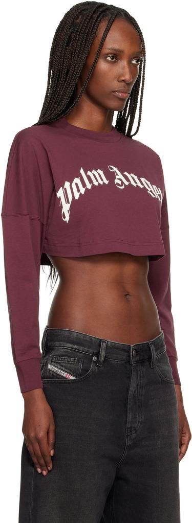 Crop Top Palm Angels Curved Logo Crop T-shirt Vínová | PWAB023F25JER0022803, 1