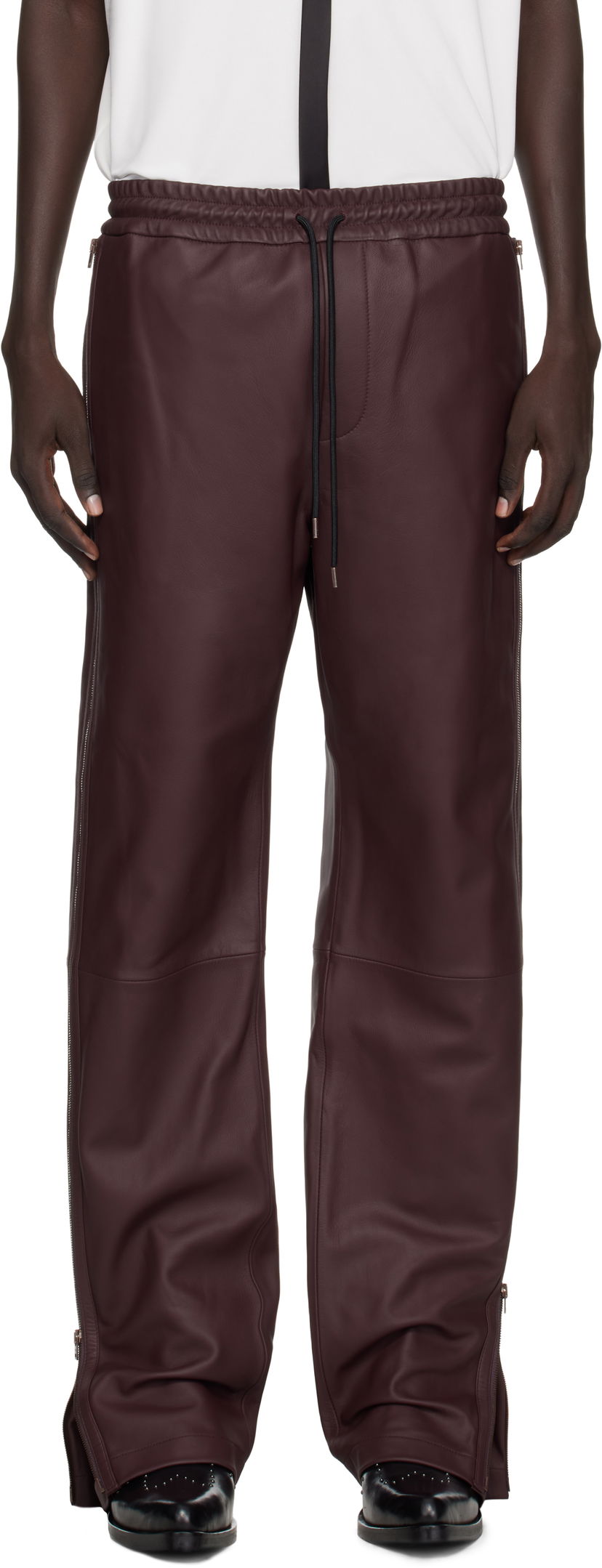 Nohavice Acne Studios Acne Studios Regular Fit Leather Pants Vínová | BK0695-