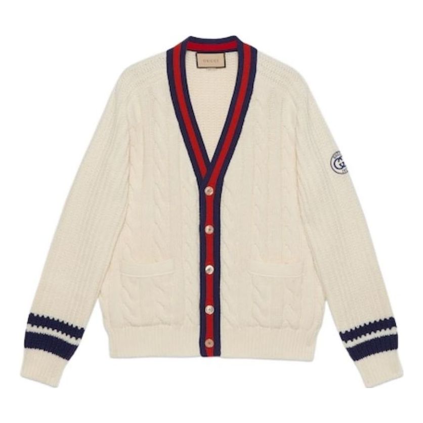 Sveter Gucci Gucci Cable Knit Cardigan Biela | 763373-XKDPC-9189, 0