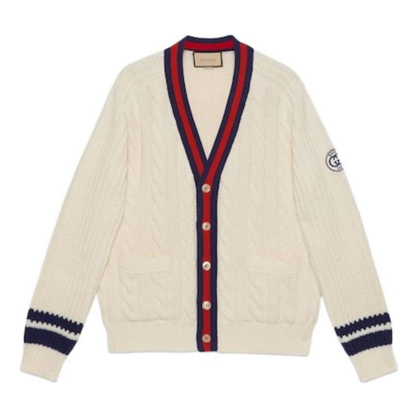 Sveter Gucci Gucci Cable Knit Cardigan Biela | 763373-XKDPC-9189