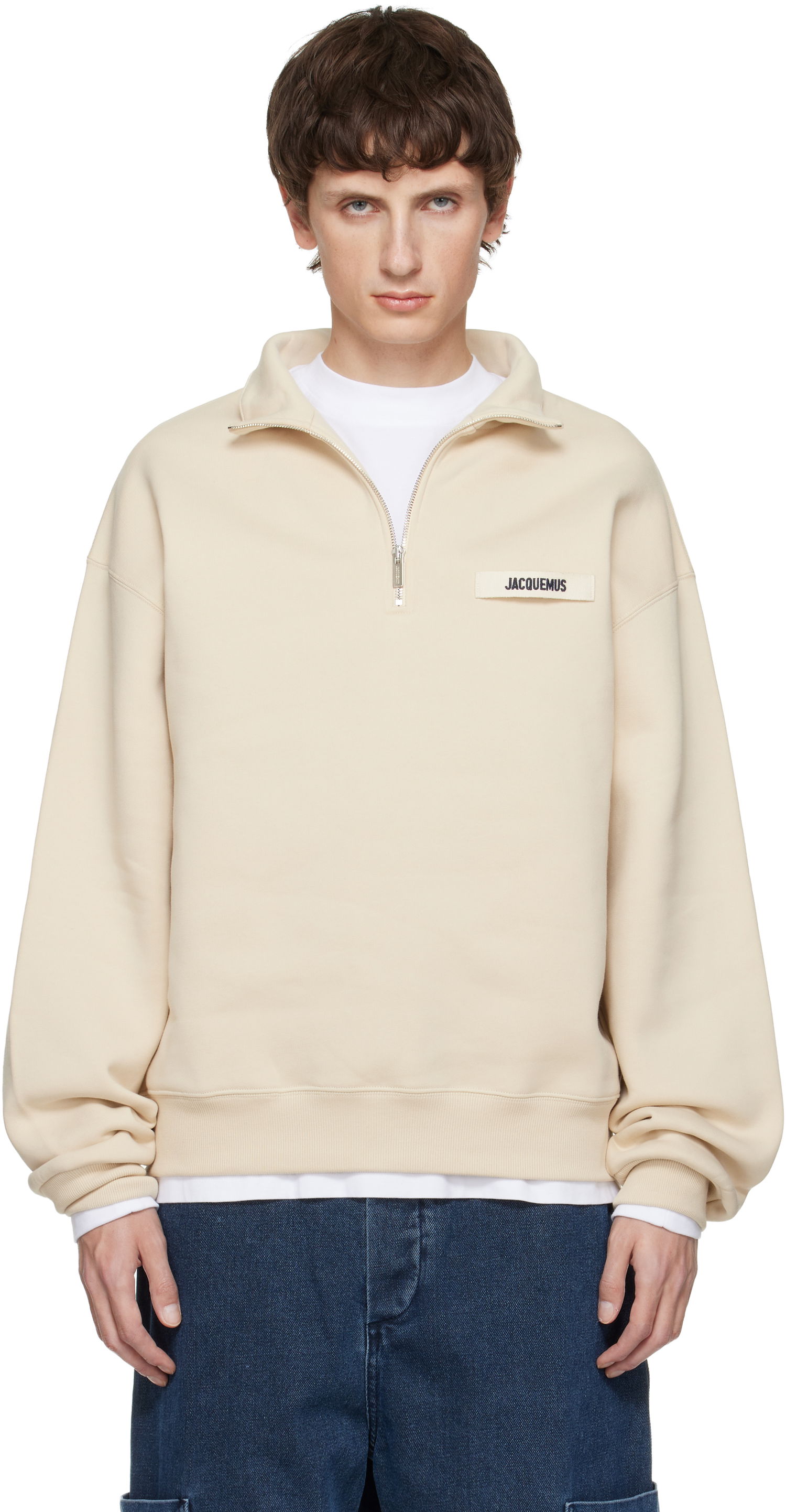 Mikina Jacquemus The Gros Grain Zipped-Rollneck Sweatshirt Béžová | 25ESSM00313AJ00174, 0