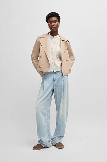 Trenčkot BOSS BOSS Cropped Water-Repellent Stretch Cotton Trench Coat Béžová | 50540718, 1