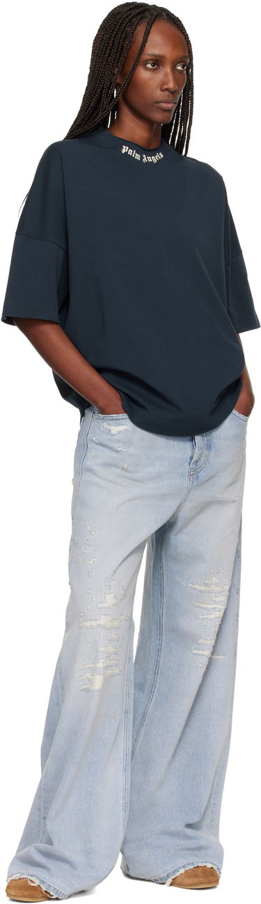 Tričko Palm Angels Curved Logo Collar Oversized T-shirt Navy | PWAA07DF25JER0014903, 3