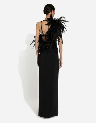 Šaty Dolce & Gabbana One-shoulder Stretch Cady Dress With Feathered Neckline Čierna | F6JRFTFUIAHN0000, 2