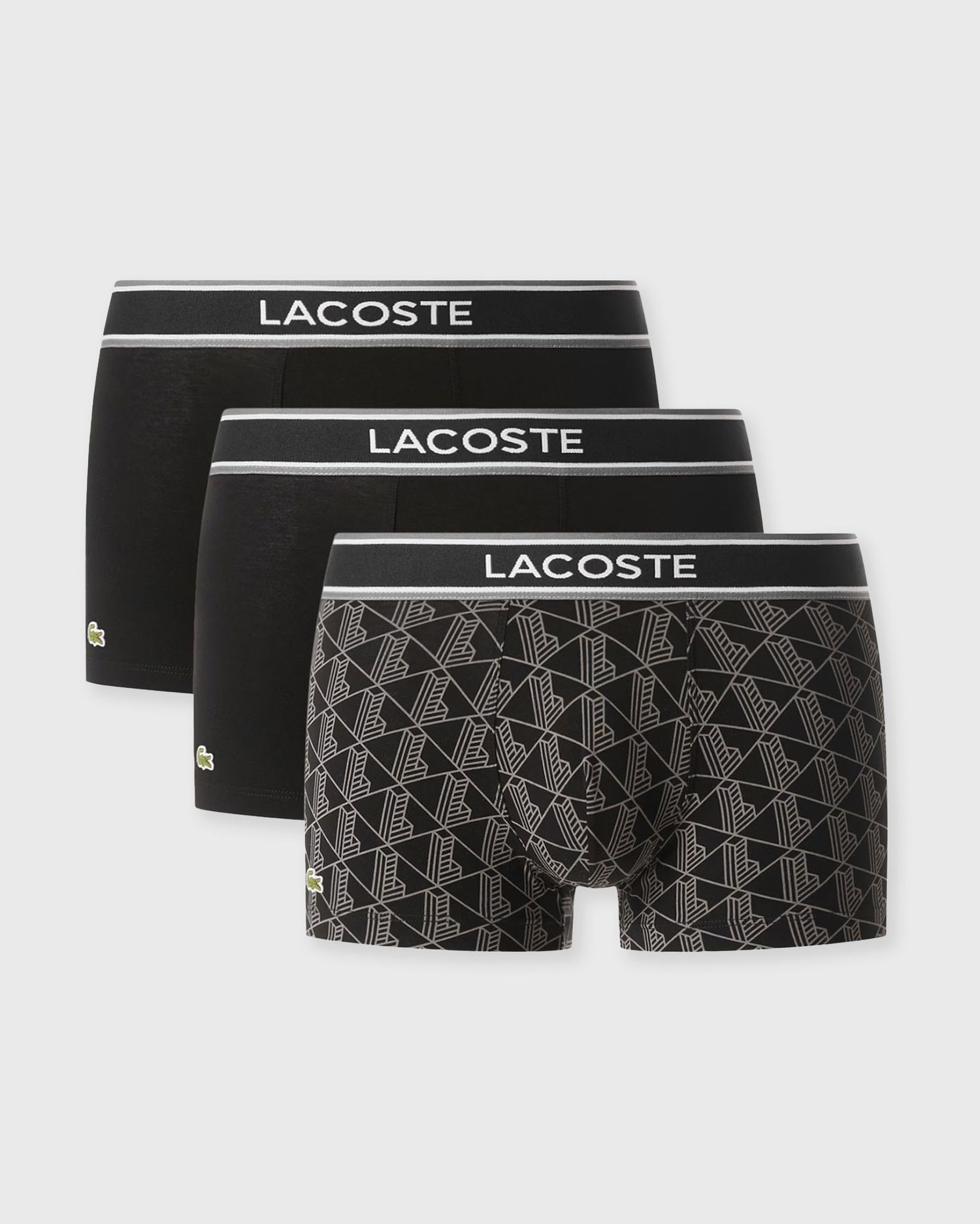 Boxerky Lacoste Pack of 3 Patterned and Plain Elastic Waistband Trunks Čierna | 5H4970-031, 0