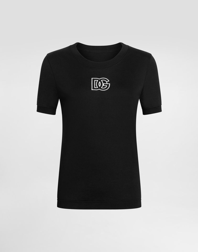 Tričko Dolce & Gabbana Dolce & Gabbana Jersey T-Shirt with DG Embroidery Čierna | F8N08ZGDC9WN0000
