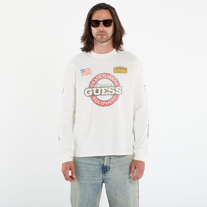 Tričko GUESS Guess Originals International Race Long Sleeve T-Shirt Biela | M5YI56K8FQ4-G053