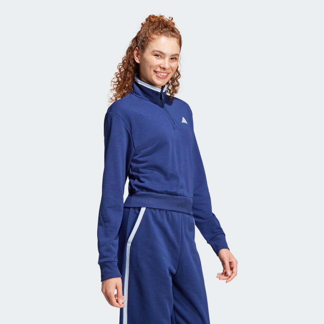 Mikina adidas Performance French Terry Cropped Quarter-Zip Sweatshirt Modrá | JG4172, 1
