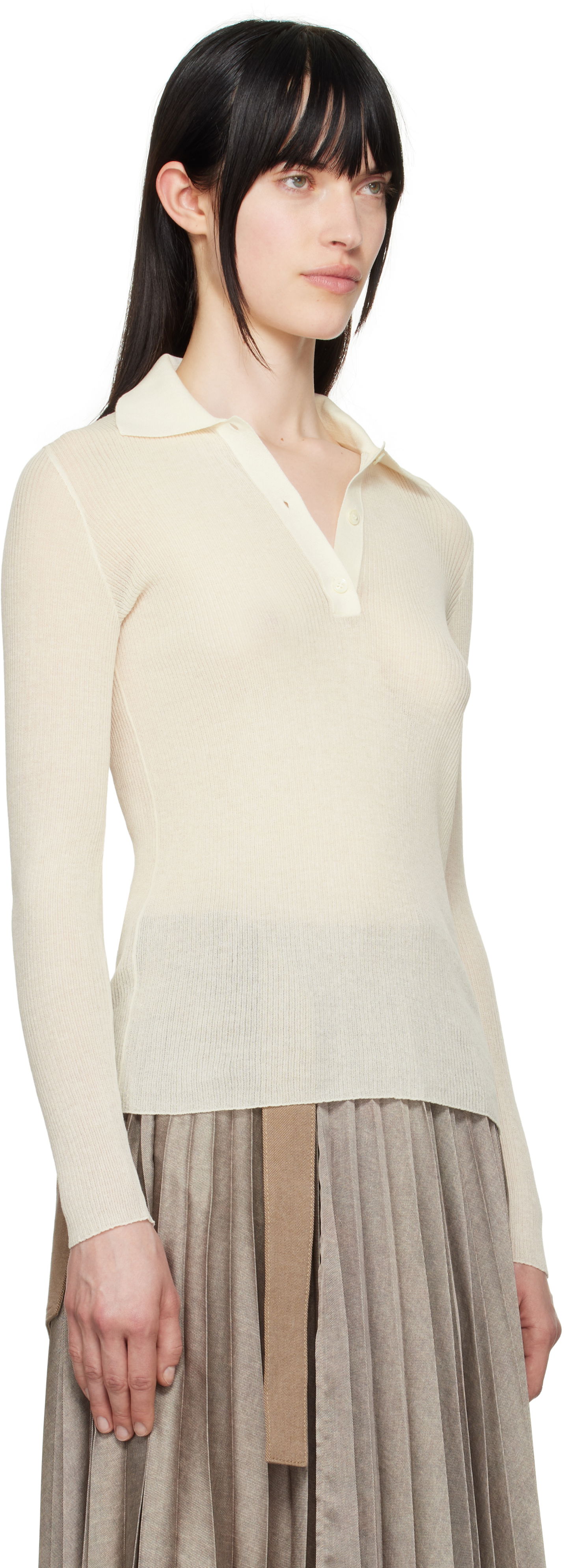 Sveter Moncler Moncler Long Sleeve Knit Polo Béžová | K10939A00005M1732, 1