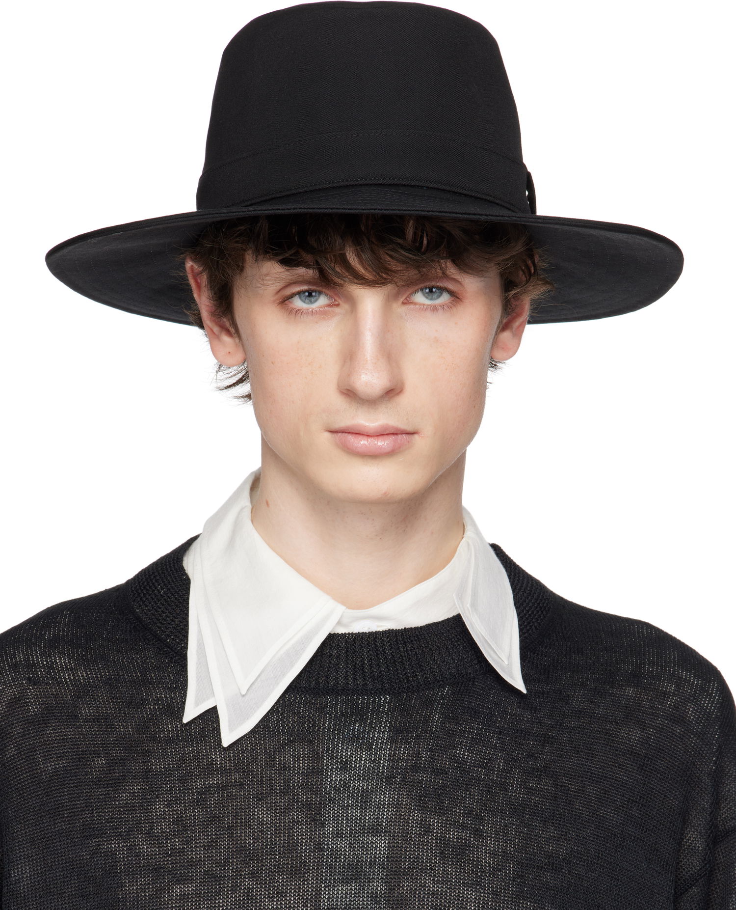 Klobúk Yohji Yamamoto Yohji Yamamoto Wool Gabardine Wide Brim Hat Čierna | HP-H08-100, 0