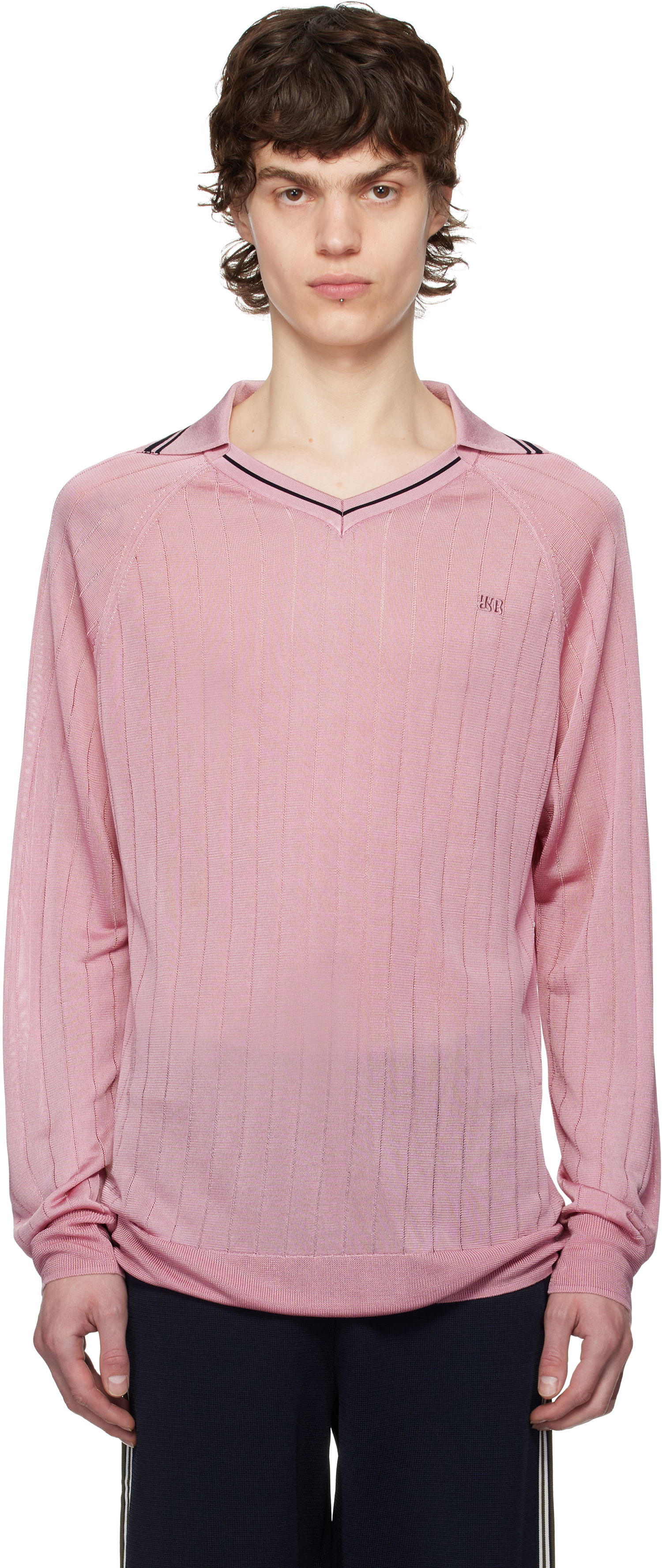 Sveter Wales Bonner Wales Bonner Roots Knit Polo Shirt Ružová | MS25KN33-KN08-200 BRIGHT RAYON, 0