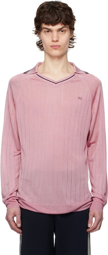 Sveter Wales Bonner Wales Bonner Roots Knit Polo Shirt Ružová | MS25KN33-KN08-200 BRIGHT RAYON, 0