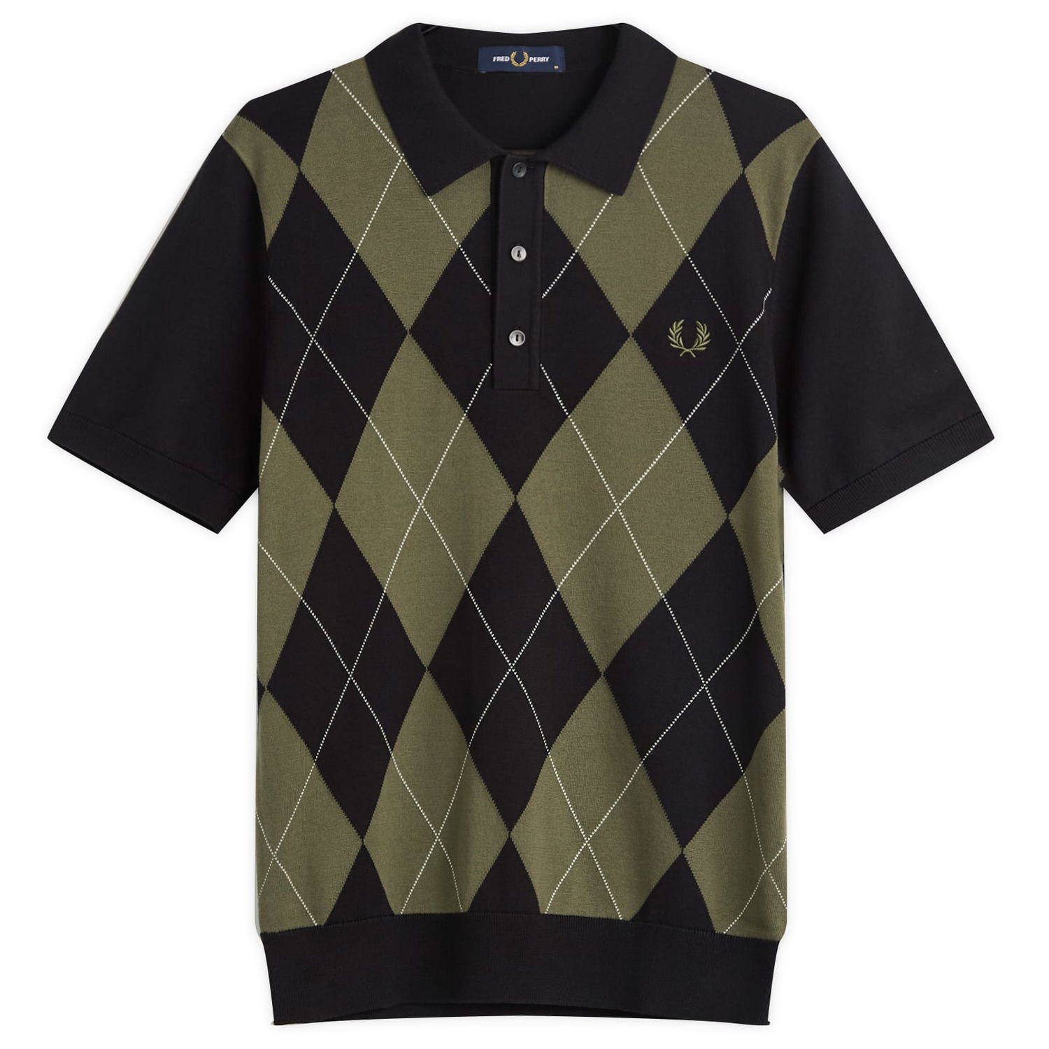 Polo tričko Fred Perry Fred Perry Argyle Knitted Polo Shirt, Size Large Čierna | K1317-102, 0