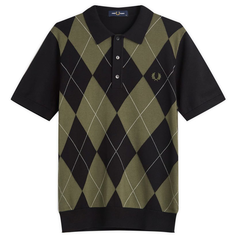 Polo tričko Fred Perry Fred Perry Argyle Knitted Polo Shirt, Size Large Čierna | K1317-102