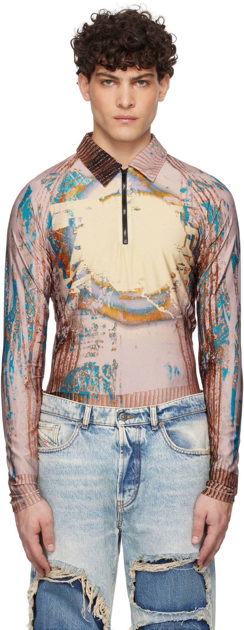 Polo tričko Diesel Printed Long Sleeve Polo Rôznofarebný | A15895-0HPAB-7EWA