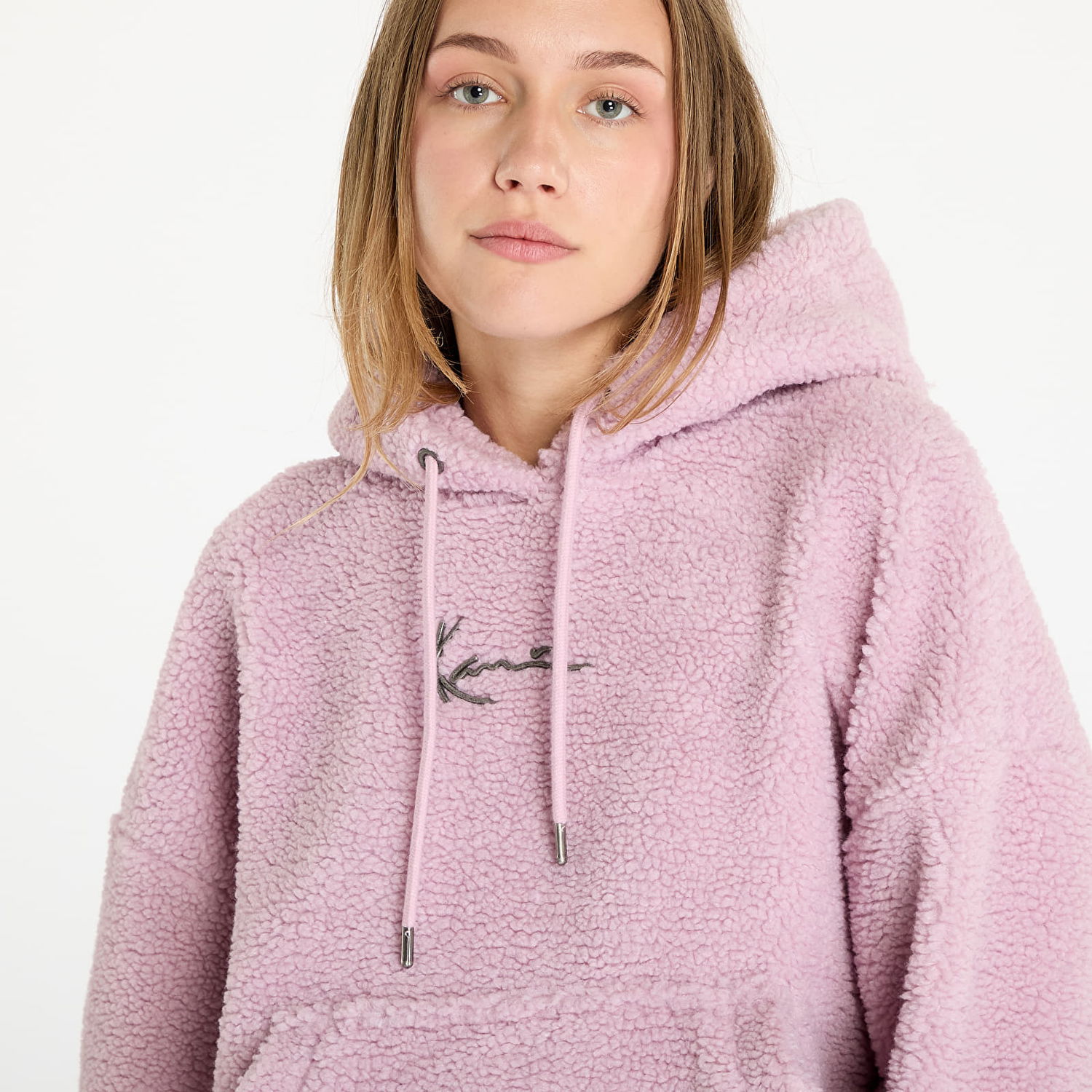 Mikina Karl Kani Sweatshirt Metal Signature Teddy Os Hoodie Rose S Ružová | KW243-040-1, 1