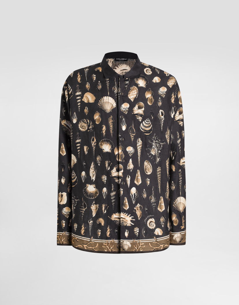 Košeľa Dolce & Gabbana Dolce & Gabbana Oversized Linen Canvas Shell-Print Shirt Čierna | G5NK0TFP4NSHM5PI