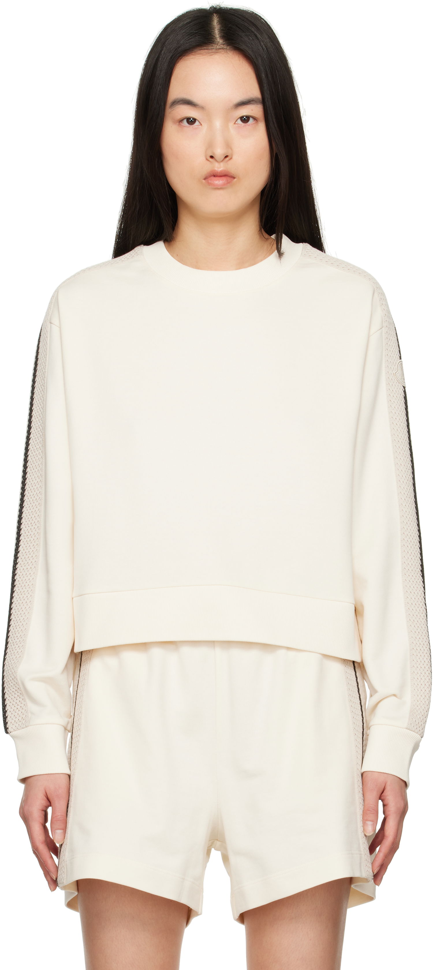 Sveter Moncler Moncler Cropped Sweatshirt with Striped Trim Biela | K10938G0003389A1K, 0