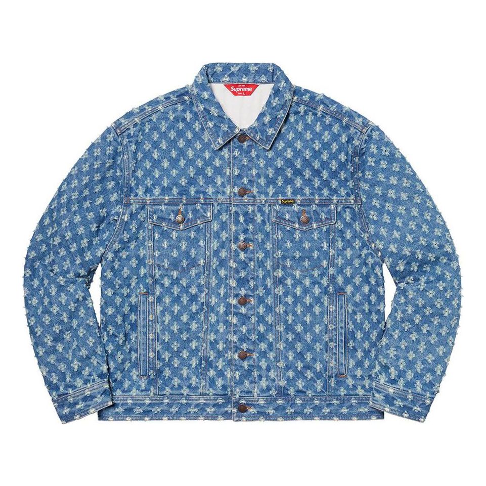 Bunda Supreme Hole Punch Denim Trucker Jacket Modrá | SUP-SS20-597, 0