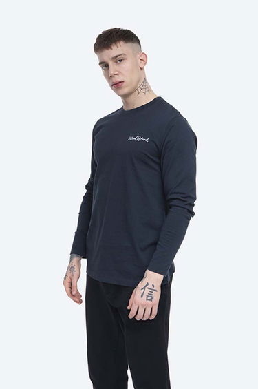 Tričko WOOD WOOD Peter Longsleeve Print T-Shirt Modrá | 12045402.2491, 0