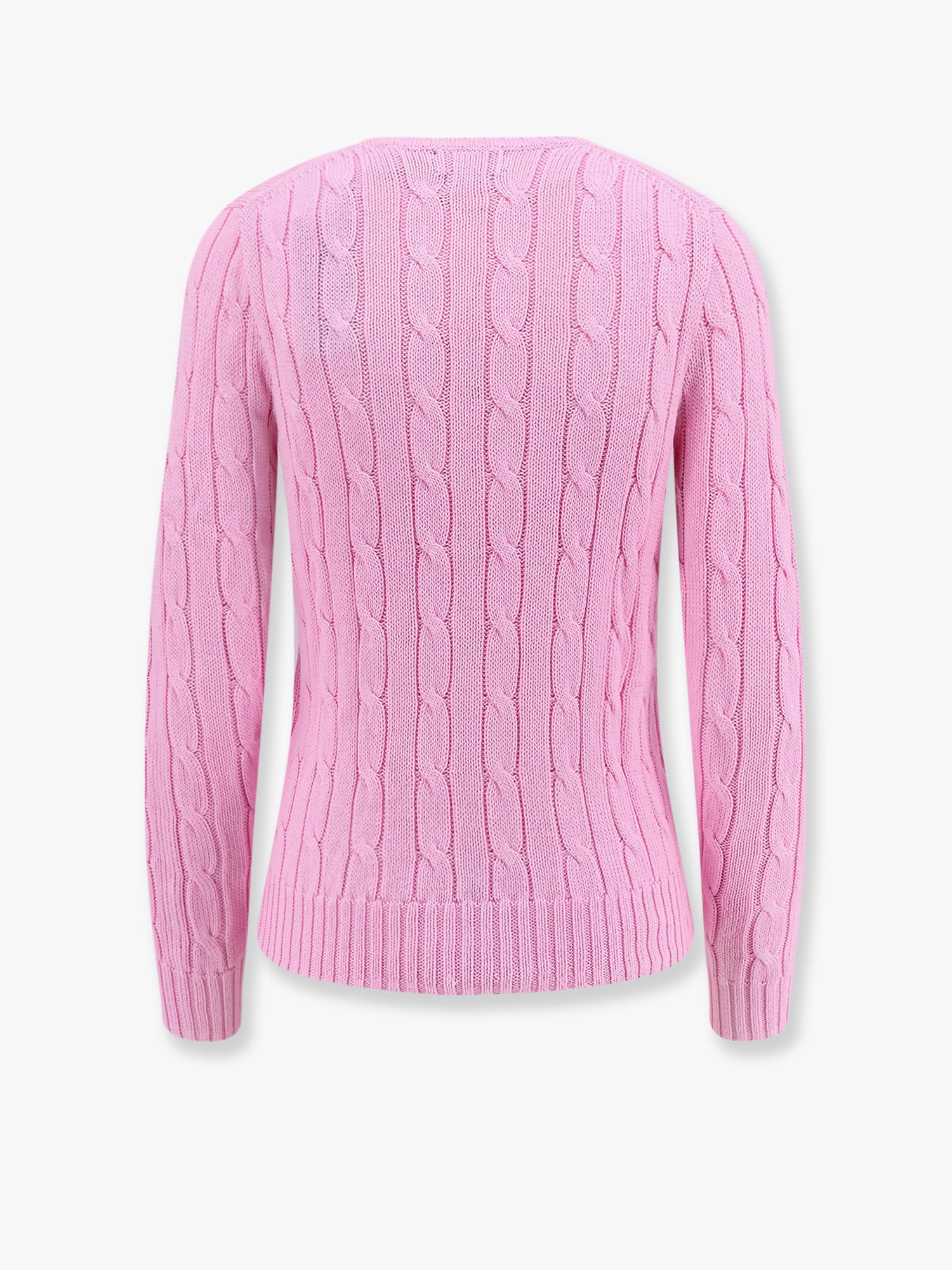 Pink Cable Knit V-Neck Sweater