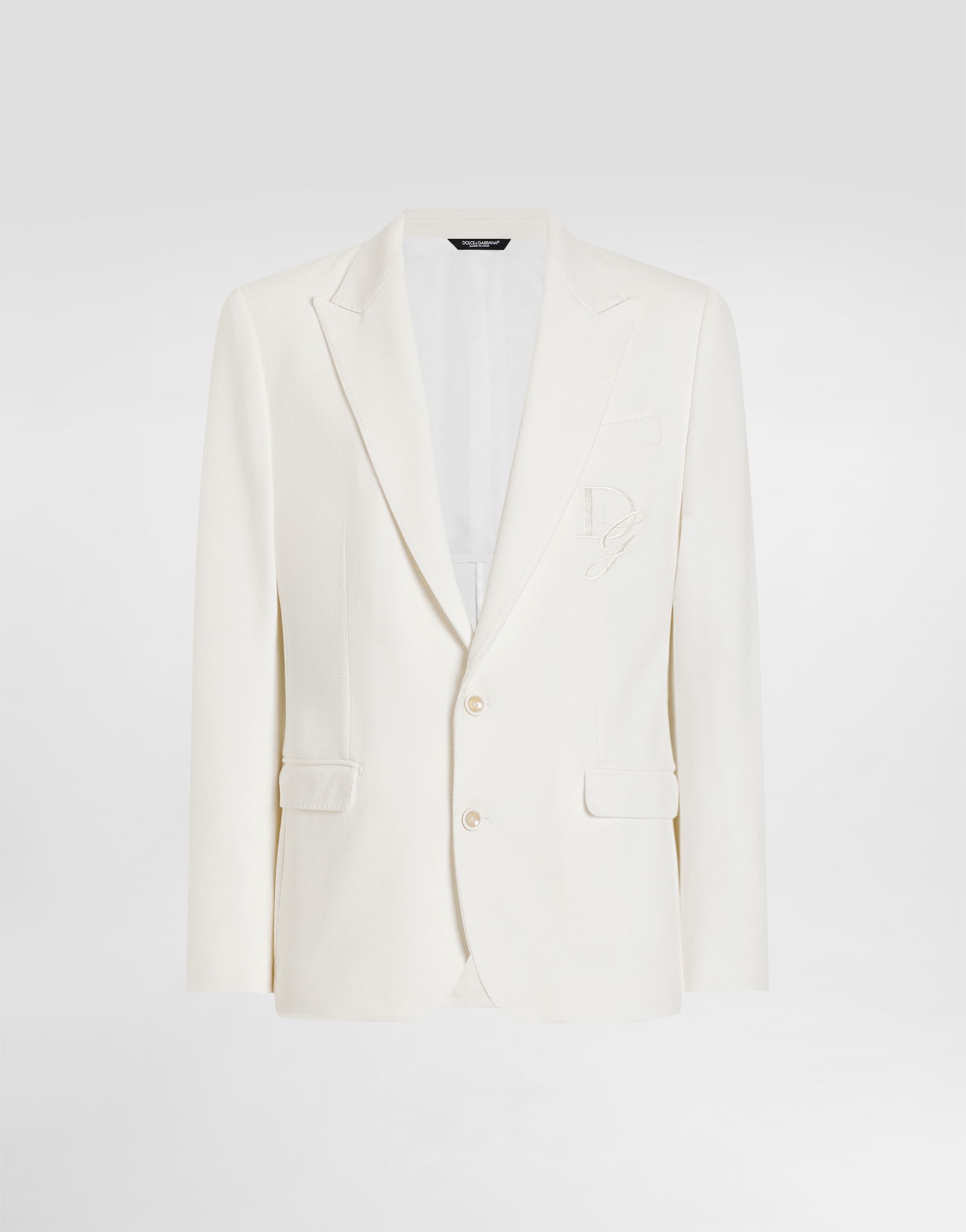 Bunda Dolce & Gabbana Dolce & Gabbana Single-Breasted Stretch Jersey Jacket with Logo Embroidery Biela | G2TJ5ZGJ070W0111, 0