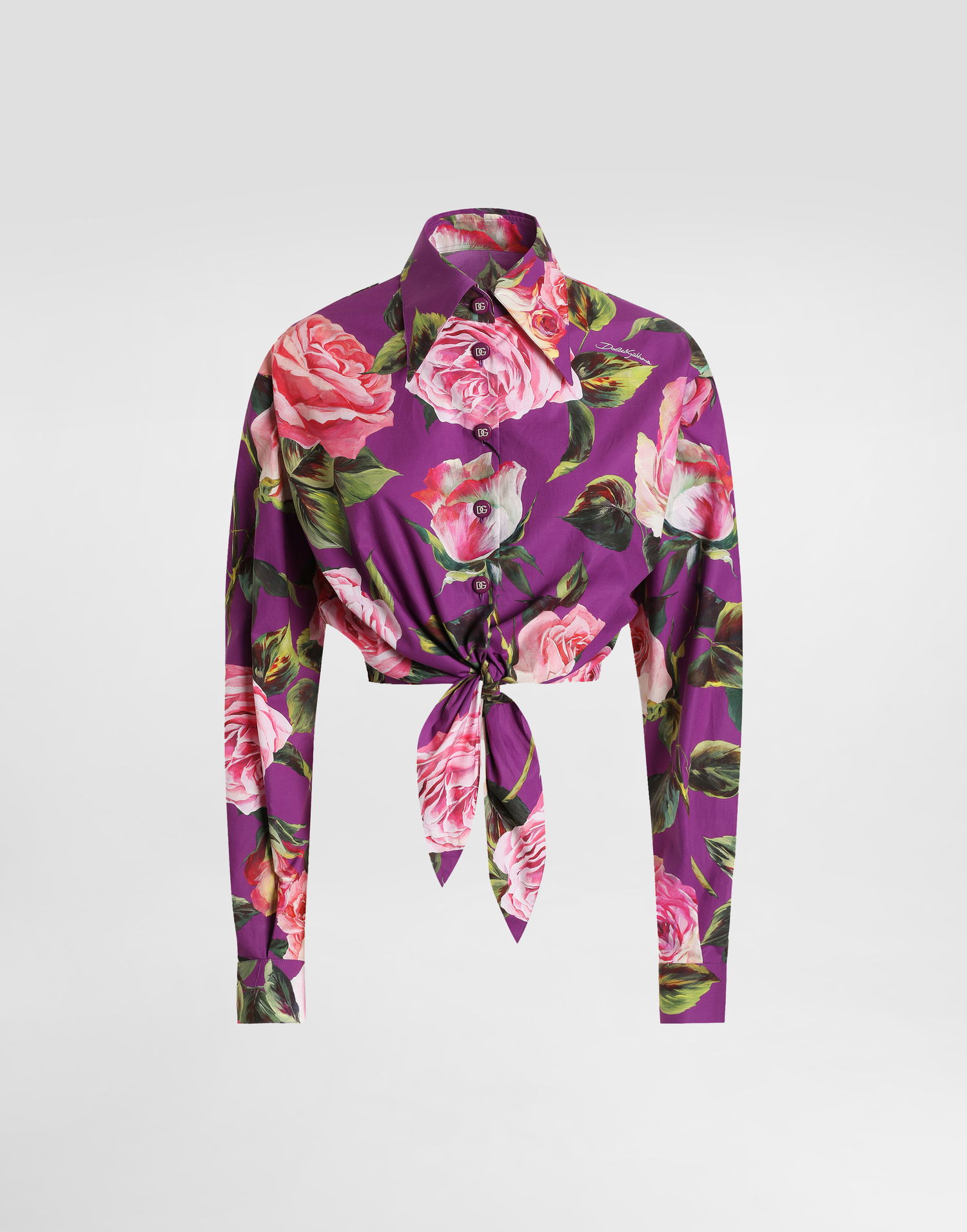 Košeľa Dolce & Gabbana Dolce & Gabbana Rose Print Tie-Front Cropped Shirt Fialová | F5R73THS5TDHP5IG, 0