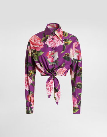 Košeľa Dolce & Gabbana Dolce & Gabbana Rose Print Tie-Front Cropped Shirt Fialová | F5R73THS5TDHP5IG, 0