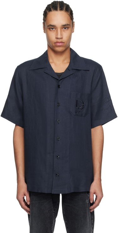 Košeľa Dolce & Gabbana Dolce&Gabbana Logo Embroidered Linen Resort Shirt Navy | G5JH9ZFU4LG, 0