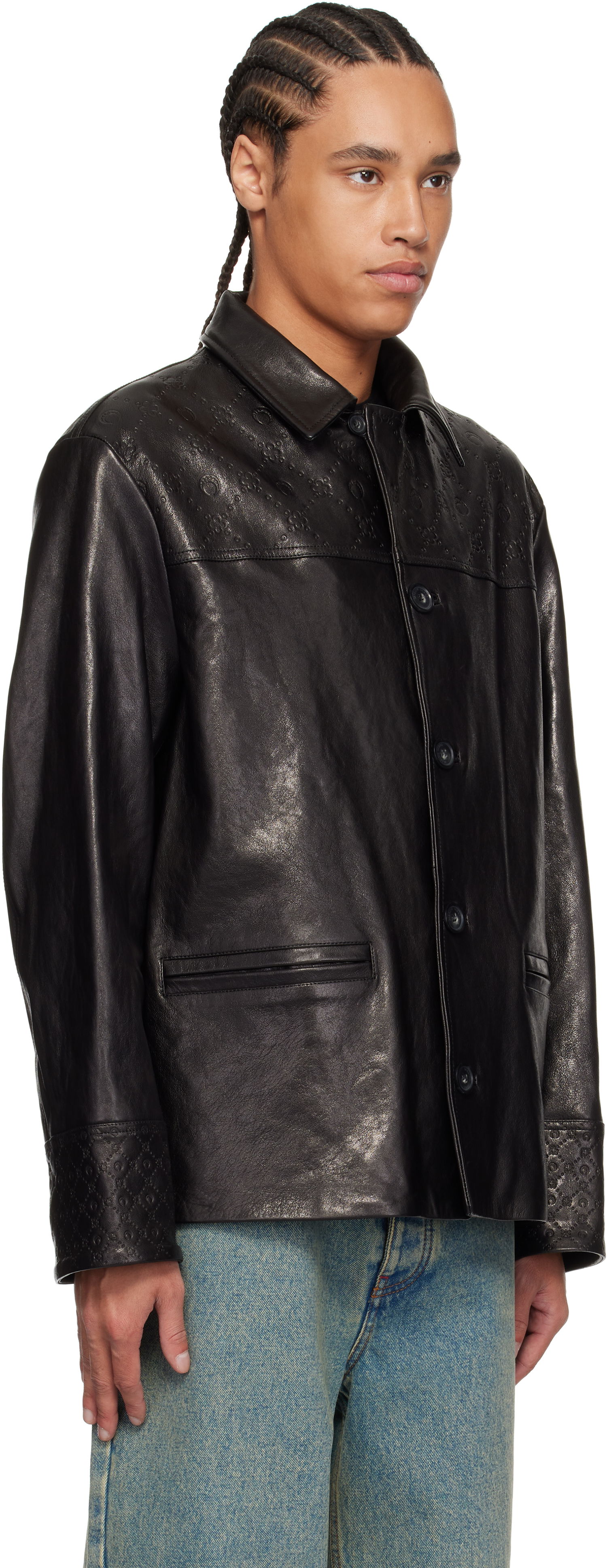 Bunda Marine Serre Marine Serre Monogram Embossed Boxy Leather Jacket Čierna | MJA065B RLEA0021, 1