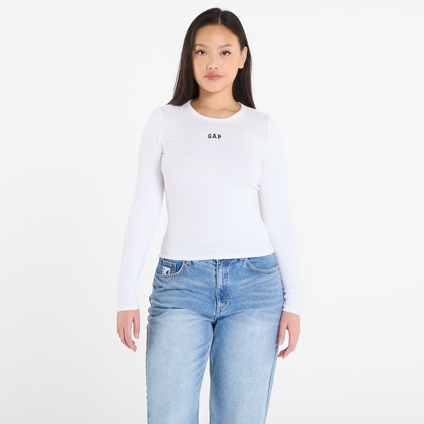 Tričko GAP Long Sleeve Ribbed Logo Top Biela | 805668-00