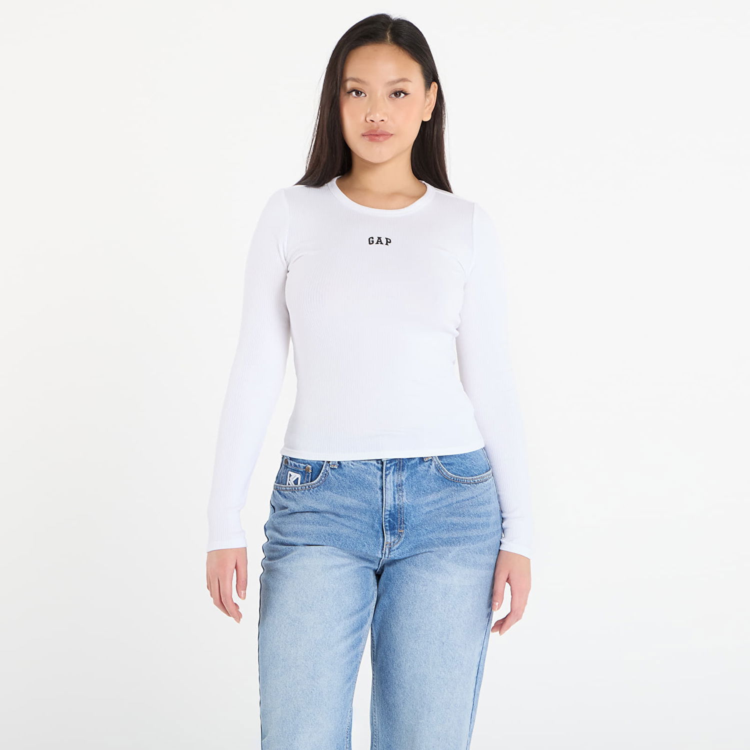 Tričko GAP Long Sleeve Ribbed Logo Top Biela | 805668-00, 0