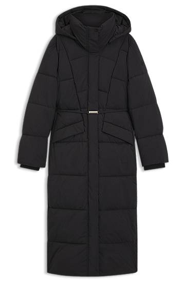 Kabáty BOSS Long-length padded coat with metallic belt detail Čierna | 50546844
