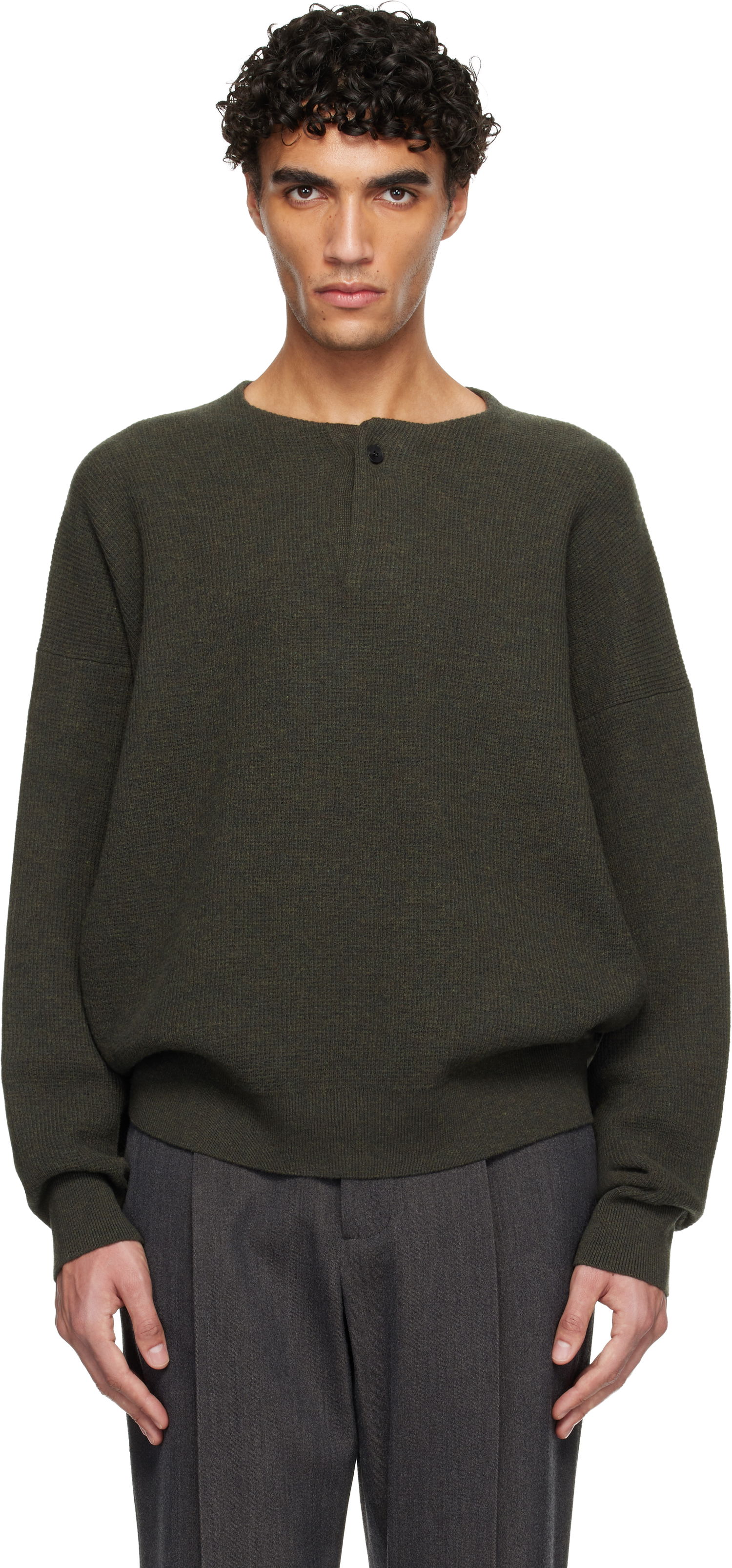 Sveter Fear of God Long-Sleeve Textured Knit Henley Sweater Zelené | FG25FW20-204LAW-019, 0