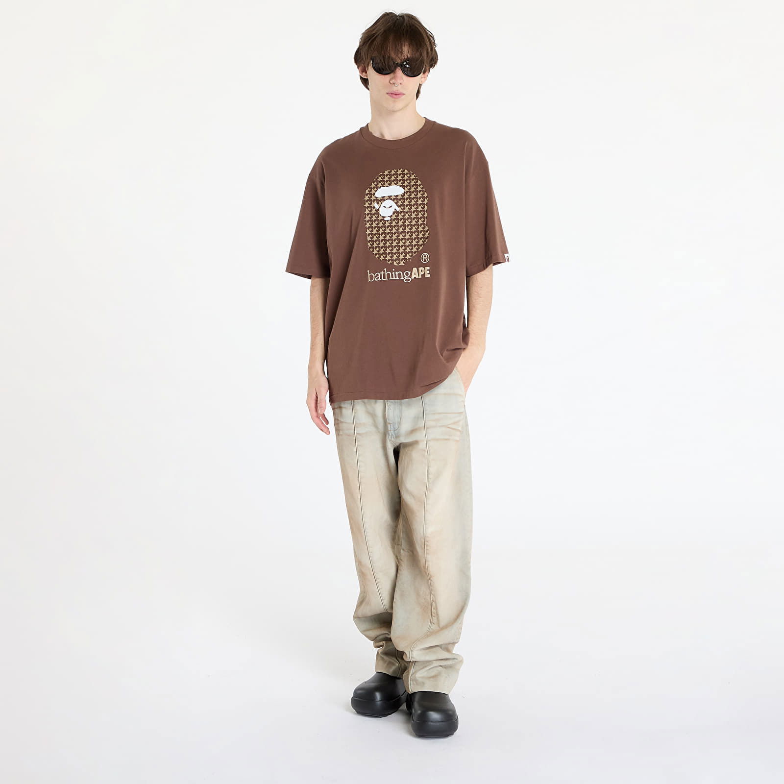 A BATHING APE Sta Houndstooth By Bathing Ape Relaxed Fit Tee M Brown M