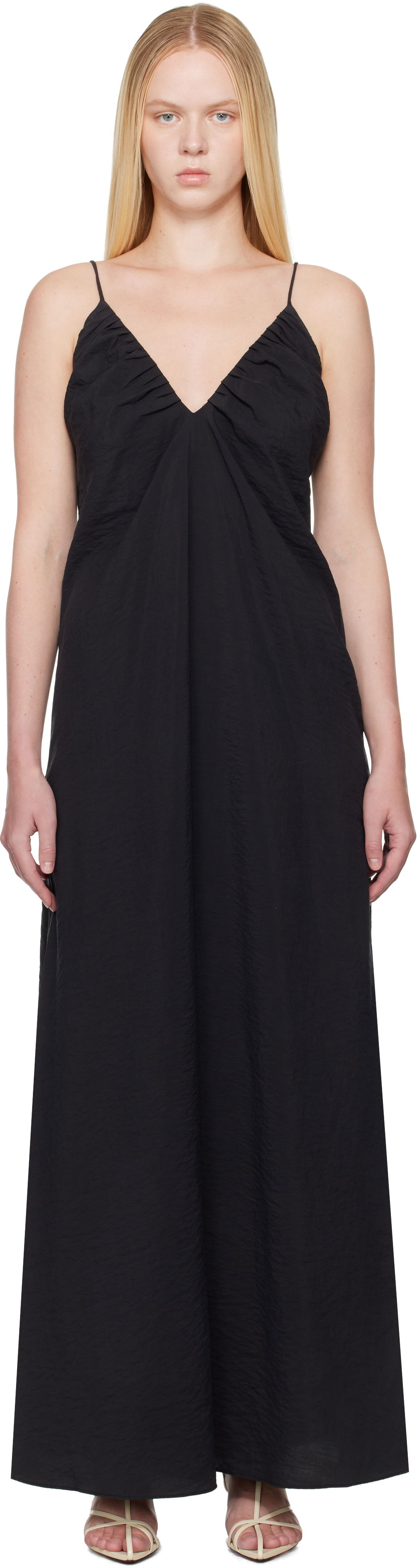 Šaty Róhe Róhe Hammered Silk V-Neck Strap Maxi Dress Čierna | 615-33-400, 0