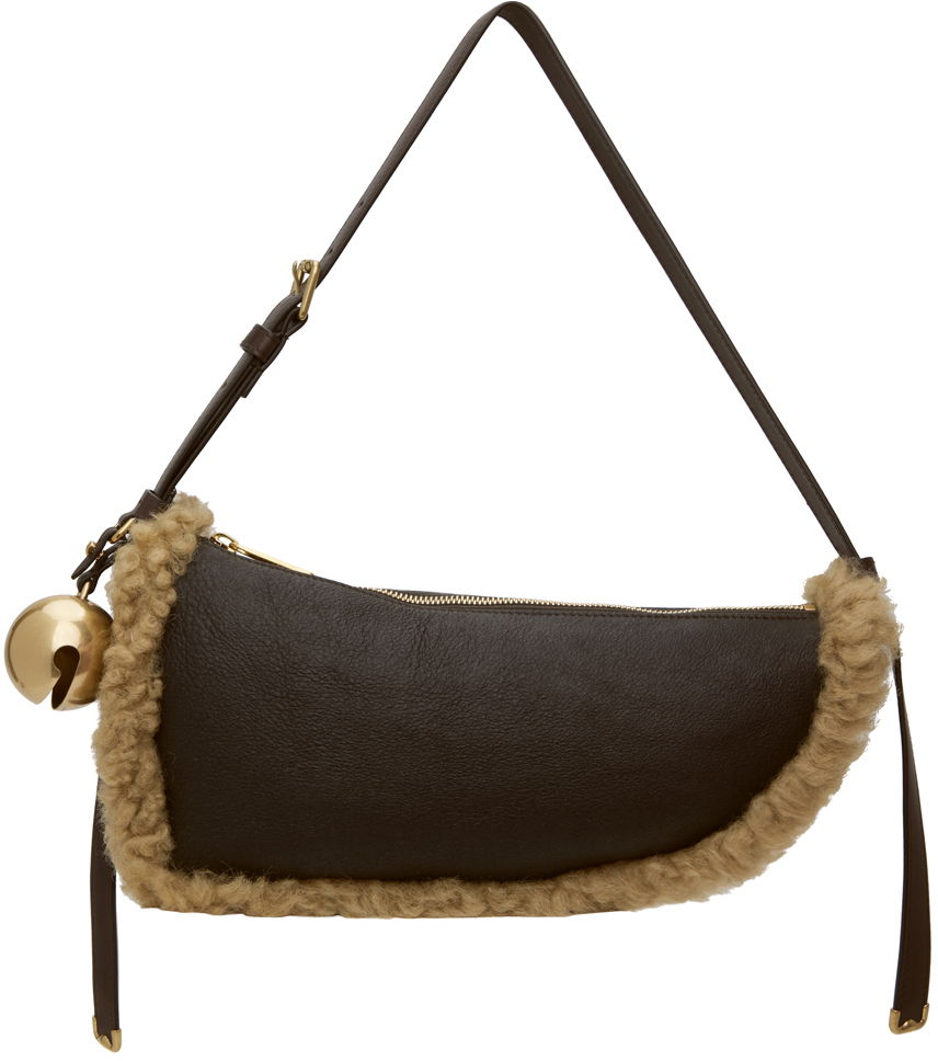 Taška cez rameno Burberry Burberry Small Shield Sling Bag with Shearling Trim Hnedá | 8075576, 0
