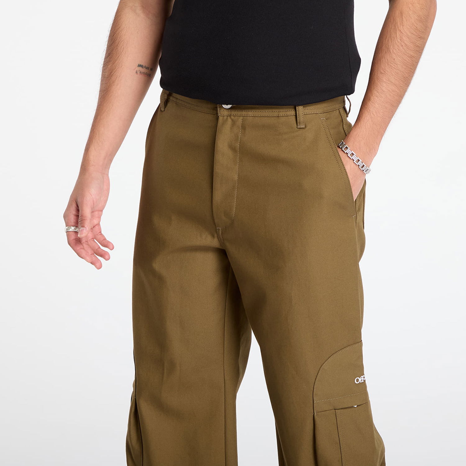 Cargo nohavice Off-White Bookish Cot Round Pocket Cargo Pants Hnedá | OMCF04DF25FAB0015801, 1